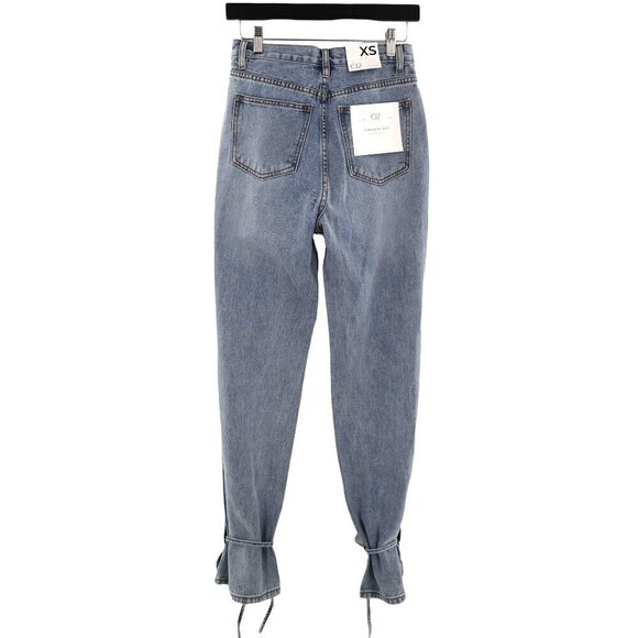 NEW Q2 Tie Ankle Jeans Womens Zip Fly Light Wash Tapered Leg Bohemian Casual - Picture 5 of 8